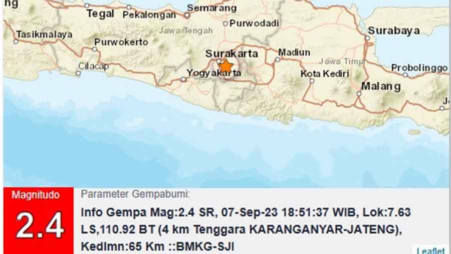 Gempa Darat Bermagnitudo 2,4 Guncang Karanganyar Malam Ini