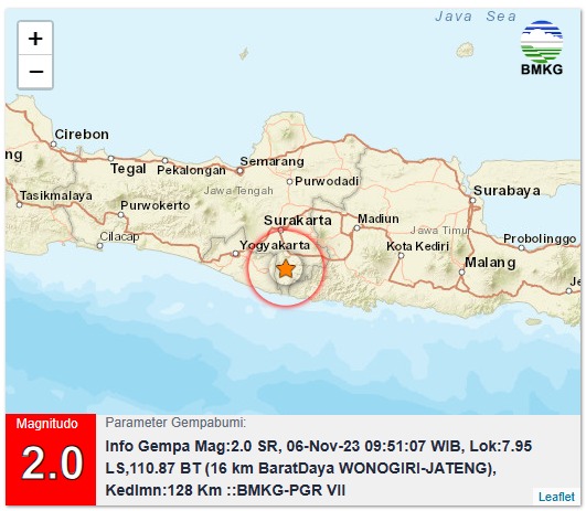 Gempa Darat Bermagnitudo 2,0 Juga Guncang Wonogiri