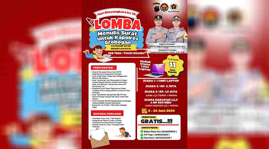 PWI-Polres Grobogan Gelar Lomba Menulis Surat untuk Kapolres