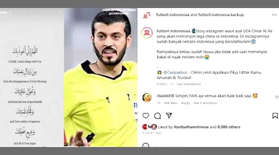 Doa Wasit Omar Al Ali Jelang Pimpin Laga China vs Timnas Indonesia