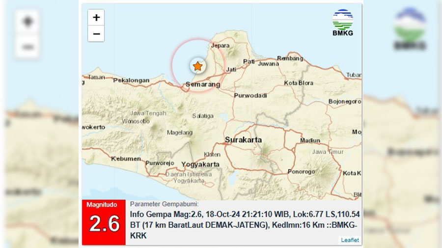 Gempa Bermagnitudo 2,6 Guncang Demak Malam Ini