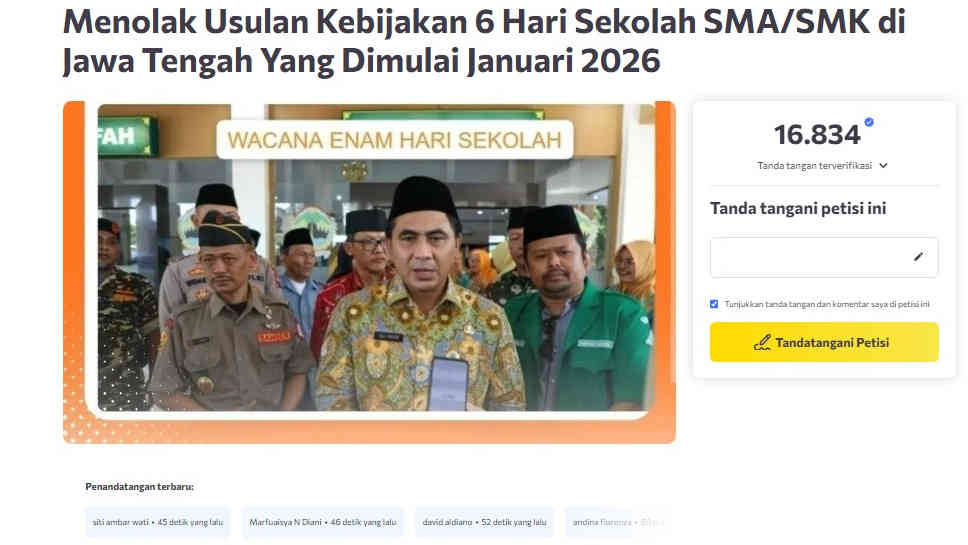 Heboh Petisi Penolakan Kebijakan Sekolah 6 Hari di Jateng
